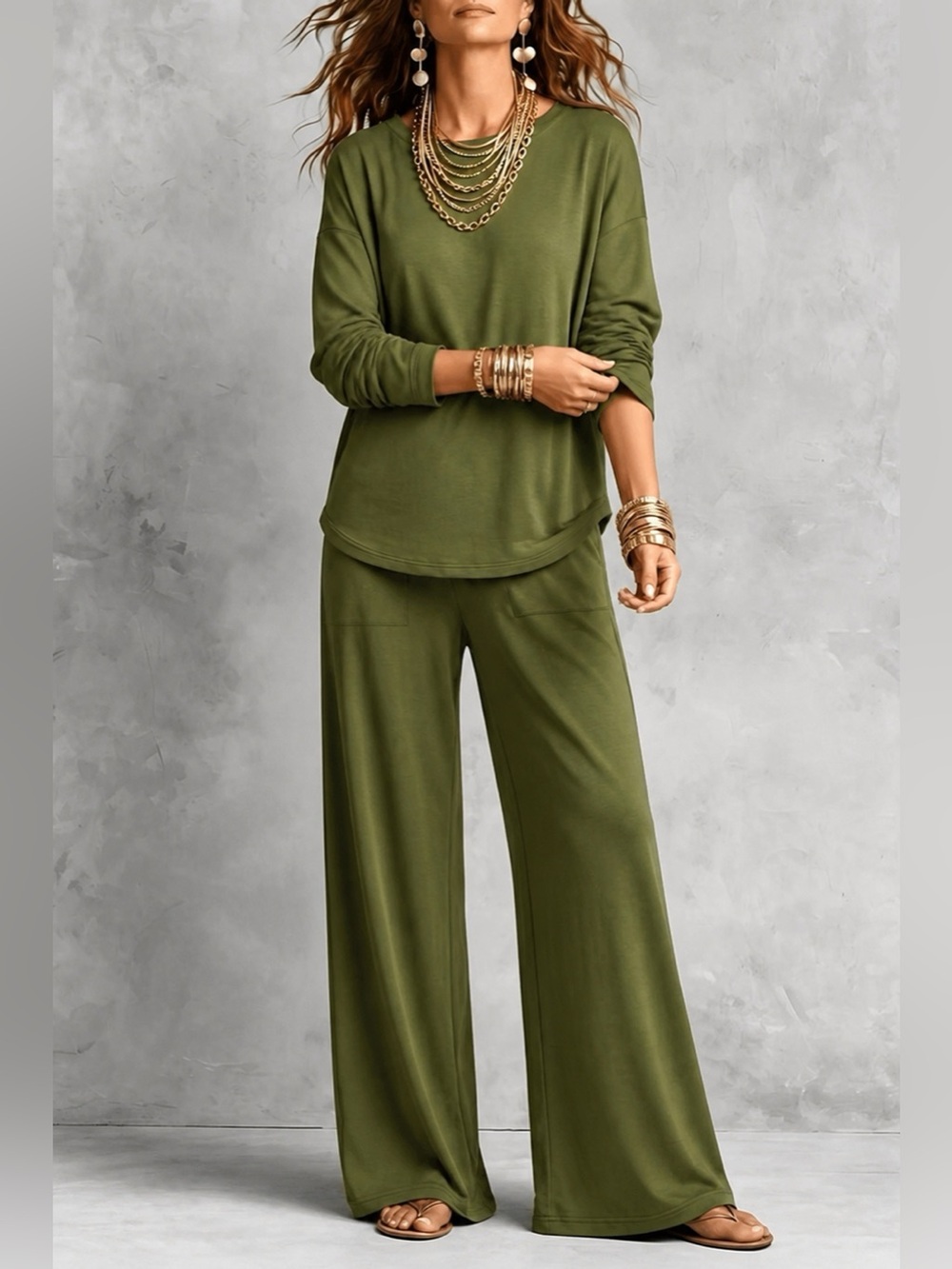 Long Sleeve Top and Wide-Leg Pants Set - Picture 3 of 7